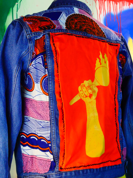 Zeta Fusion Denim Jacket – Latin American Art Meets African Wax Print