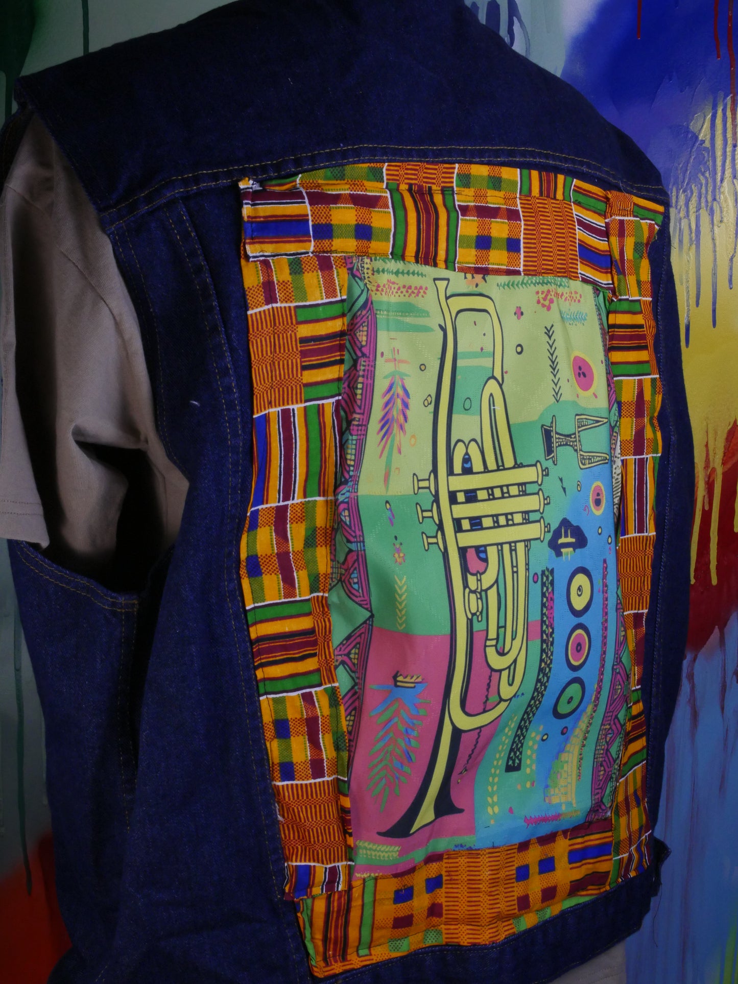 African Brass Music-Inspired Denim Vest