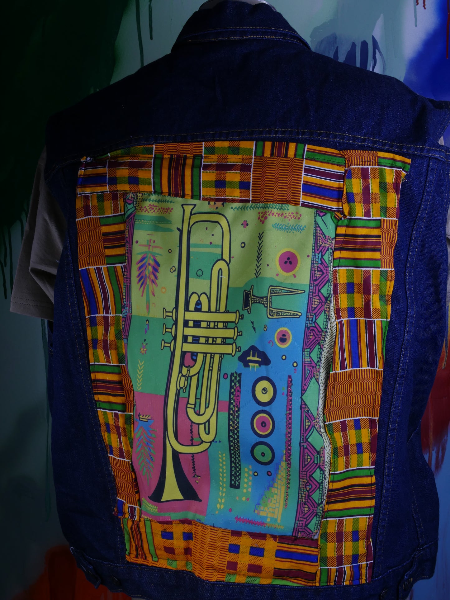 African Brass Music-Inspired Denim Vest