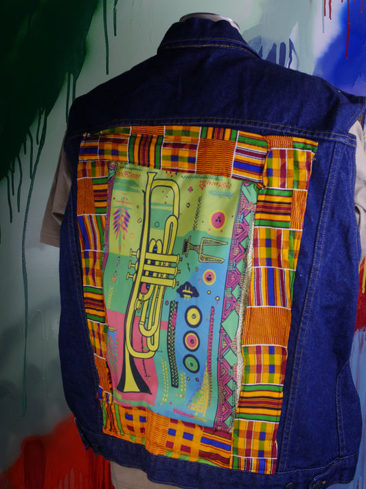 African Brass Music-Inspired Denim Vest